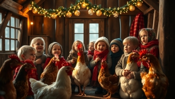Kids Choir and Clucking Chickens Sing Jingle Bells